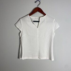 🤍 Textured White Split-Neck Top